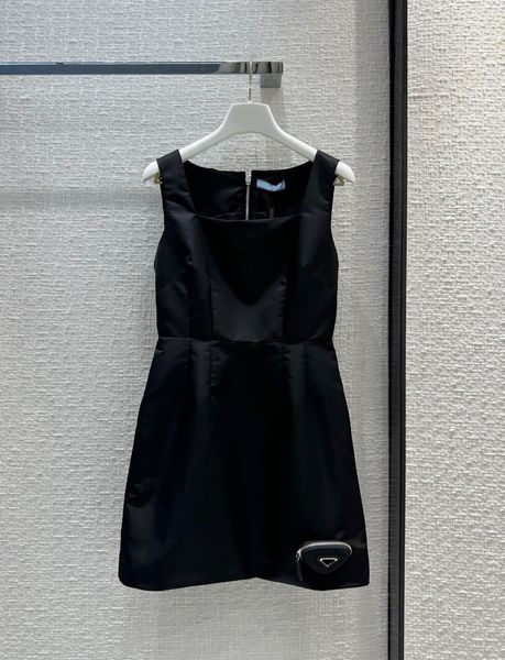 

designer summer u-neck solid black dress with mini bag women fashion sleeveless casual lady short dresses, Black;gray
