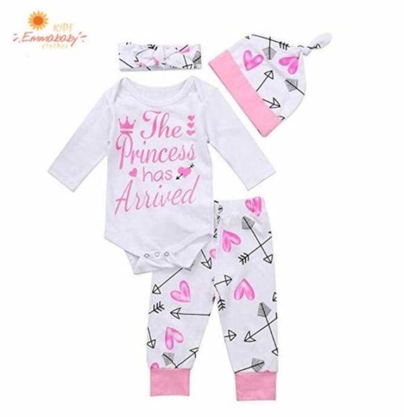 

clothing sets 2021 born girl cotton 4pcs outfit infant baby bodysuit autumn girls clothes set long sleeve letter jumpsuit pants9021198, White
