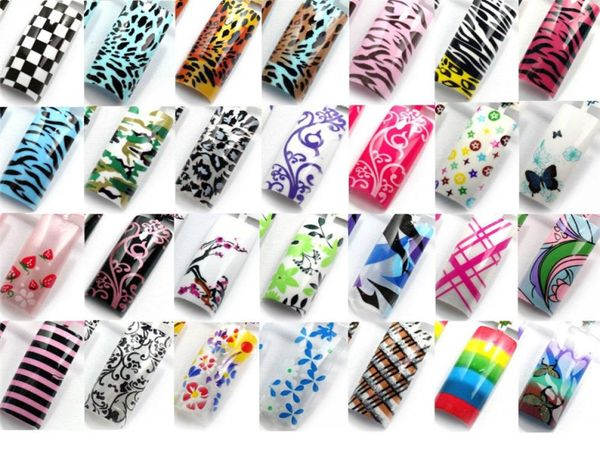 

70 pcs airbrush predesign false french acrylic tips random predesign french false nail tips art1293744, Red;gold