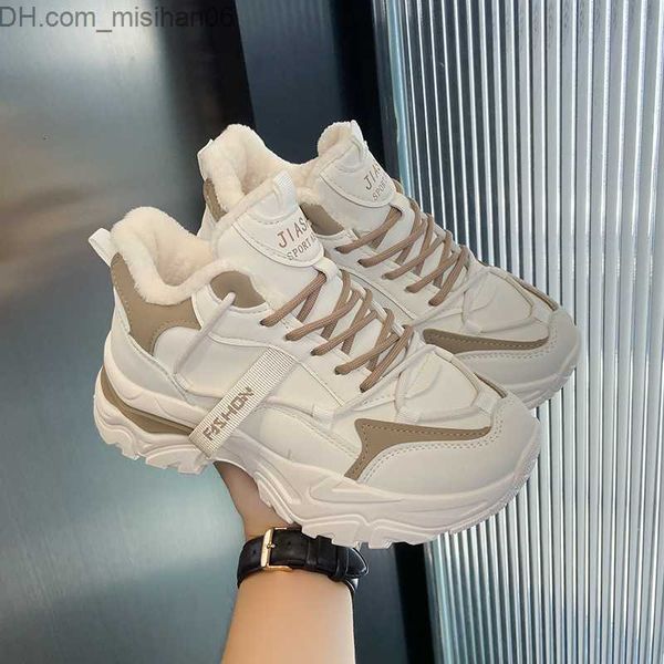 

dress shoes dress shoes winter plus velvet dad shoes for women's korean version warm high-lace up sneakers ladies casual white cotton s, Black