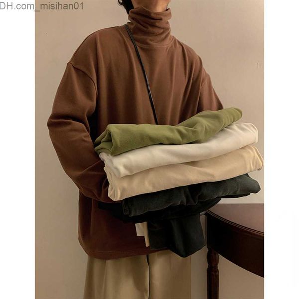 

men's t-shirts men s t shirts autumn turtleneck t shirts long sleeve solid color dralon male casual clothing fashion tee shirts men z2, White;black