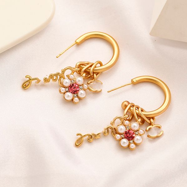 

designers letters stud 18k gold plated stainless steel luxury brand geometric famous women round crystal rhinestone pearl earring wedding pa, Golden;silver