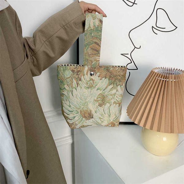 

texture oil painting handbag french minority canvas handbag fashion trend bucket small bag girl
