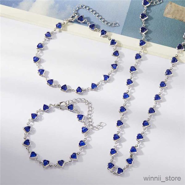 

charm bracelets exquisite blue red cyan heart bracelet for women fashion charm metal chain bracelets female jewelry gift r230704, Golden;silver