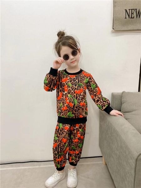 

designer kids sport sets 2021 fall children leopard cherry printed long sleeve sweatshirtcasual pants 2pcs luxury boys girls leis3340737, White