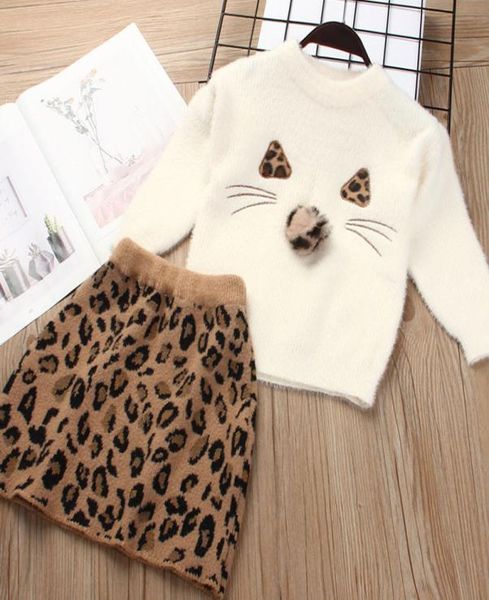 

kids girls winter outfits otter leopard skirt sets sweater skirt set kids casual girls clothes girl outfits sets 063441361, White
