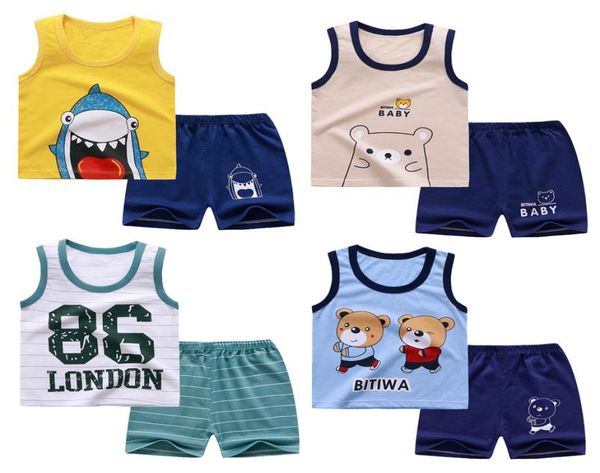 

boys and girls clothing vest sets summer home sleeveless cotton baby shorts cute short sleeve tshirt6879950, White