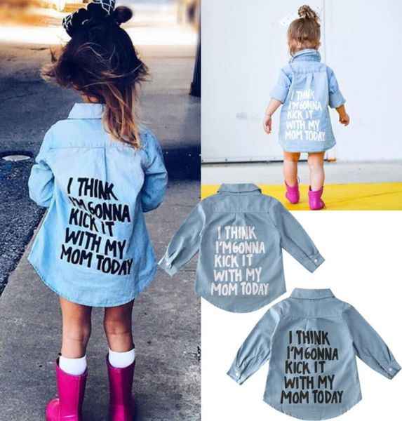

27y autumn toddler kids baby girl shirts clothes denim letter print long sleeve shirt warm coat shirt6066117, White;black