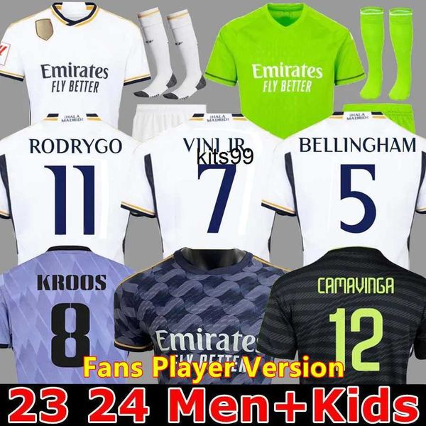 

22 23 24 fans player version soccer jerseys benzema rodrgo bellingham 2023 2024 vini jr football shirt camiseta de futbol men kids women uni, Black;yellow