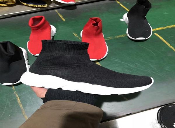

2019 luxurious brand casual shoes flat fashion socks boots redtriple black white stretch mesh high sneaker speed traine8611372, Black;red
