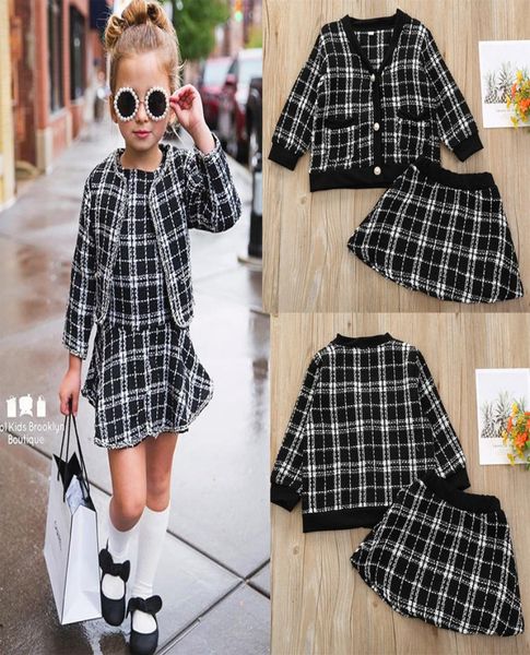 

baby girls fashion cardigan coat plaid clothing set jacketshort dress kids elegant boutique spring clothes suits children outfits9136117, White