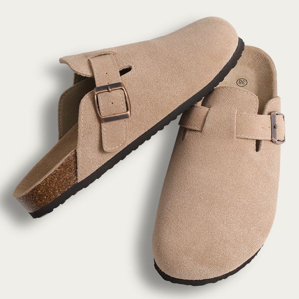 

slippers comwarm fashion boston clog's suede mules cork insole sandals with arch support outdoor lovers beach 230703, Black