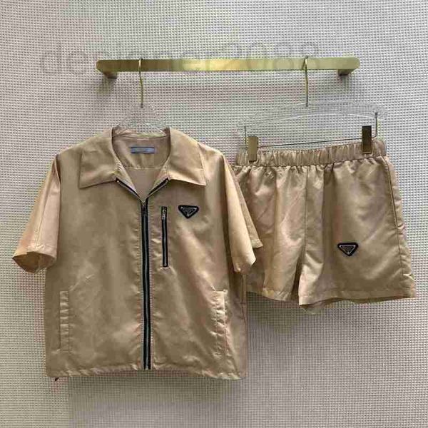 

women's two piece pants designer personalized fashionable loose fitting casual sports set with a waistband lapel short sleeved zippered, White