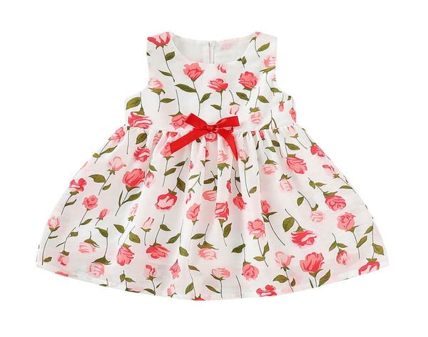 

baby girls floral dress kids printed pleated ruffle bow zipper dress kids leisure clothes girls princess kneelength woven skirts 7535899, Red;yellow
