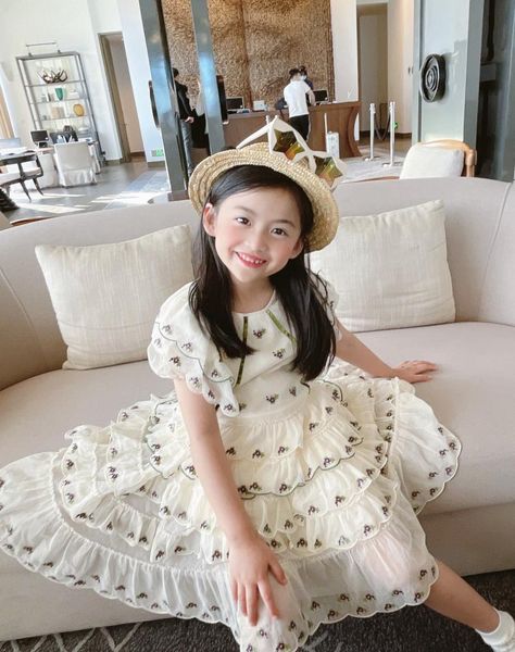 

girls dresses summer kids girl lace embroidered flowers dress baby lovely green tutu clothes 865598, Red;yellow