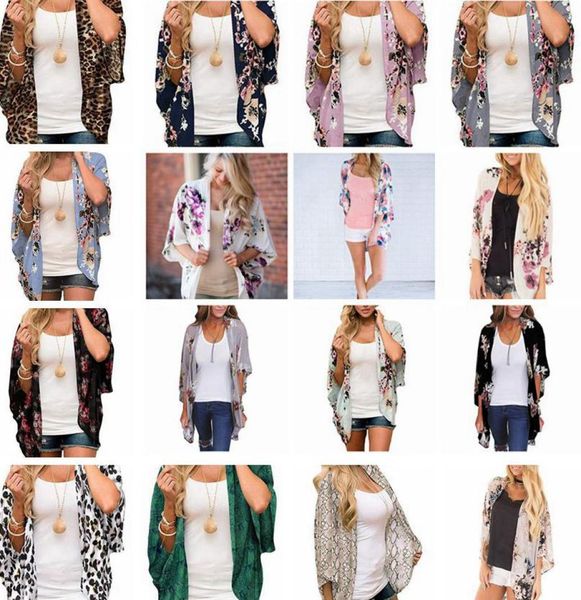 

women floral suntan cardigan coat batwing sleeve blouse cover summer chiffon beach cape bikini coverups loose kimono beachwear lj7420409, White