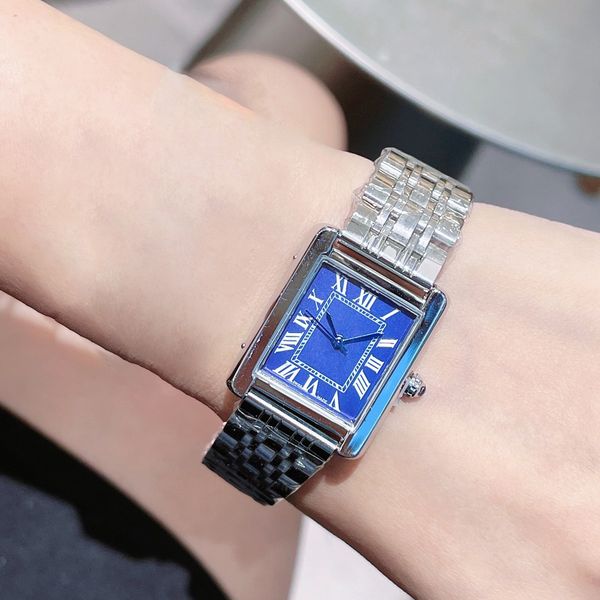 

2023 new women's watch three needle quartz watch luxury brand steel band women's accessories square fashion women's watch, Slivery;brown