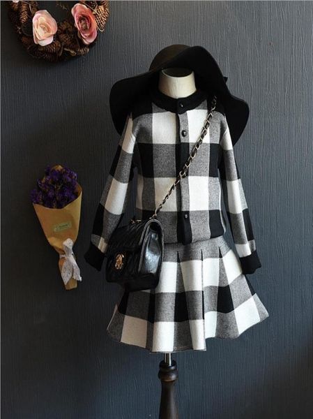 

kids designer clothes plaid girls cardigan skirts 2pcs sets long sleeve children outfits casual suits boutique kids clothing dw4848589135, White