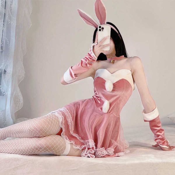 

set red christmas cosplay costume lady santa claus velvet dress lingerie bunny girls uniform lolita rabbit kawaii maid outfitshkd230703, Black;white