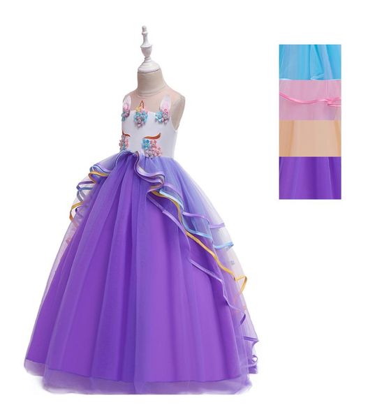 

new flower girl unicorn rainbow wedding party dress girl birthday party unicorn role dance performance dress9432621, Red;yellow