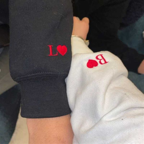 

men's hoodies custom matching couple hoodies personalised wedding anniversary initial heart hoodie embroidered sweatshirt gifts for her, Black