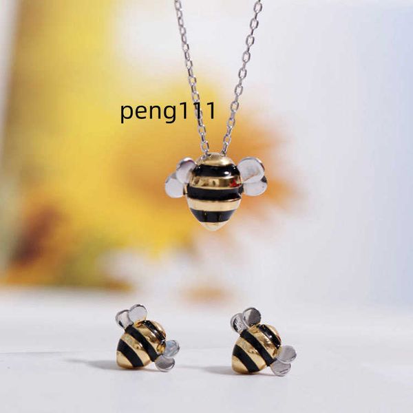 

honey sc fashion bees pendant necklace jewelry gifts fine s925 sterling silver cute bee happy necklace stud earrings for women