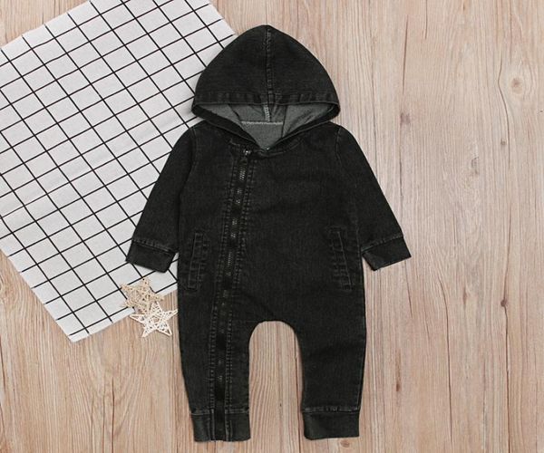 

autumn hooded baby boy clothes black romper denim newborn clothes jumpsuit roupas5136056, Blue