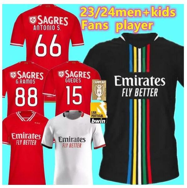 

23 24 fans player version benfica soccer jerseys seferovic waldschmidt pizzi rafa g.ramos 2023 2024 home away men kids kit football shirts o, Black;yellow