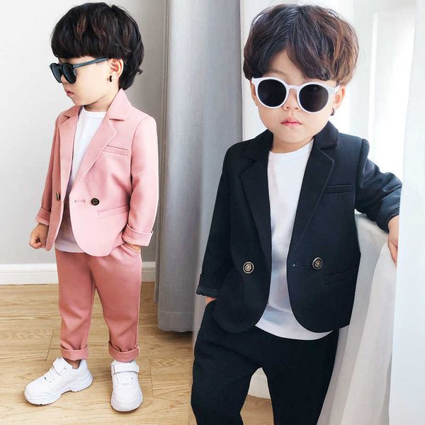 

suits boys spring autumn suit set kids blazer pants 2pcs clothes children casual handsome wedding party host dress costumehkd230704, Black