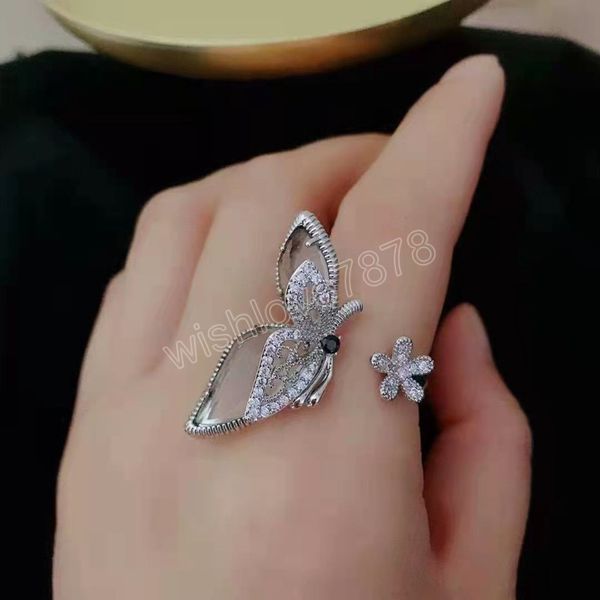 

classic hollow out trend crystal resistant butterfly opening adjustable ring personality ring wedding gift, Silver