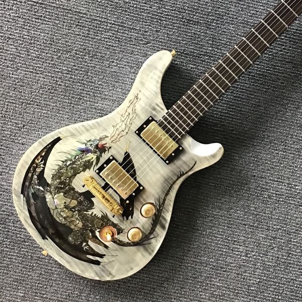 

flame maple-hh pickup prs electric guitar, dragon body printing, gold hardware