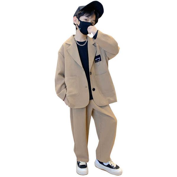 

suits kids boys suit blazer+pants two piece black khaki spring autumn korean children casual formal soft clothing set 5 to 14years oldhkd230