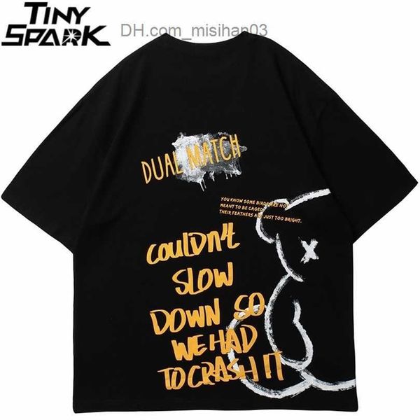 

men's t-shirts men hip hop bear letter printed t shirt streetwear harajuku t-shirt summer short sleeve tshirt cotton black white tees, White;black