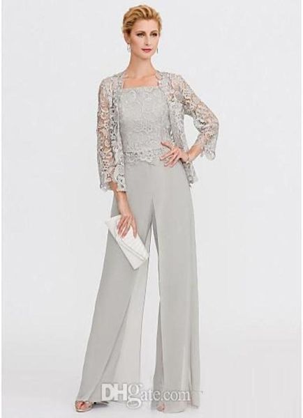 

elegant mother039s pants suit with lace jacket floor length chiffon mother of the bride dress strap women formal party gowns5567877, Black;red