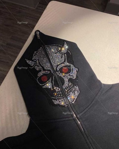 

men's hoodies rhinestone skull hoodie women and men jacket vintage streetwear gothic y2k hip pop sweatshirt hoodies hkd230704, Black