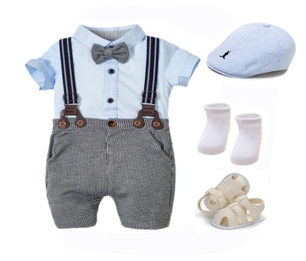 

baby 7pcs clothes newborn boy romper suit with hat shoes cotton formal summer boy wedding clothing sky blue kb80679849932, Pink;blue