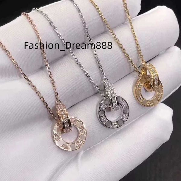 

new fashion love necklace jewelry men women double ring full bore two rows of drill necklace octagonal screw cap lover couple gift, Silver