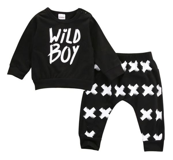 

2pcs toddler newborn baby boys kids long sleeve cotton letter t shirt long pants kids infant clothes outfit sunsuit 02y7549700, White
