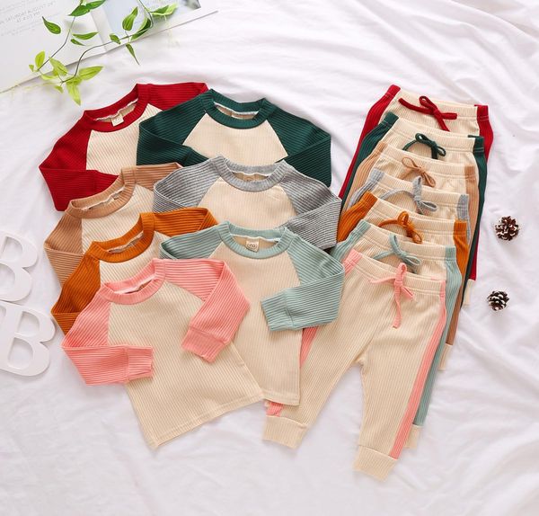 

baby designs clothing sets infant pit strip splicing multi color draw string long sleeve tshirt pant suit clothes casual set yl568360072, White