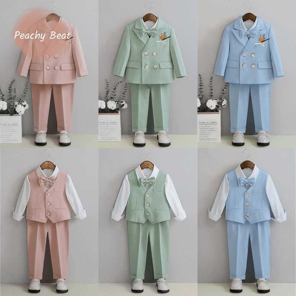 

suits fashion baby boy formal clothes set jacket pant shirt vest bowtie infant toddler child party wedding baby clothing suit 1-12yhkd230704, Black