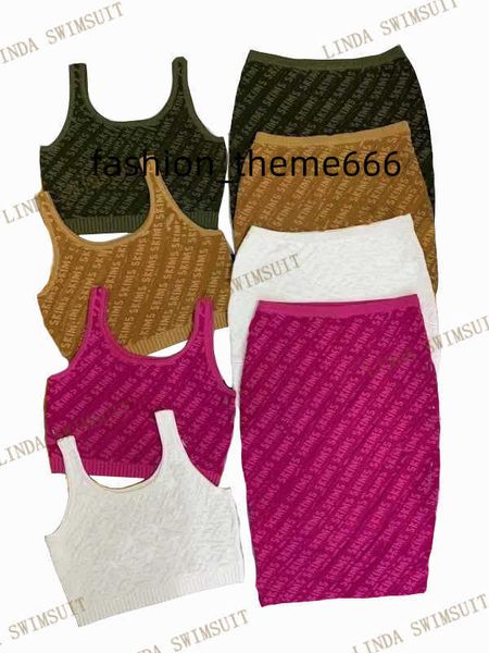 

womens two piece dress full letters relief knitted vest dresses sets for women designer short skirts charm ladies slim dress two-pieces hip, White