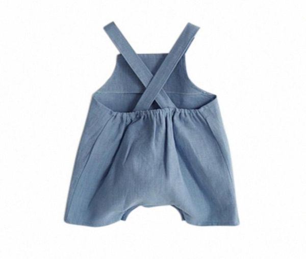 

summer baby girls boys cute suspender infant kids soft linen clothes short overalls 6igo4712116, Blue