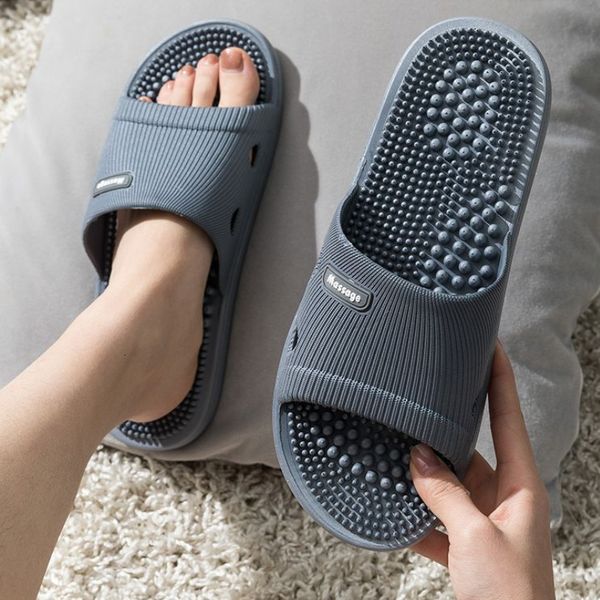 

slippers solid colour men's bathroom antislip massage sandal simple soft bottom health shoes zapatillas casa hombre 230703, Black