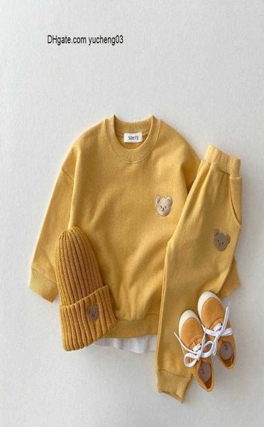 

toddler clothing sets outfits baby boy tracksuit cute bear head embroidery sweatshirt and pants 2pcs sport suit fashion kids girls7036325, White