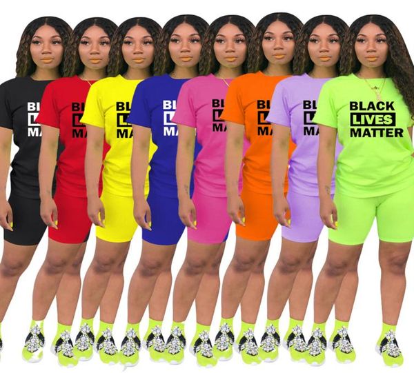 

8styles women shorts tracksuit black lives matter letter printed two piece set tshirt shorts outfits summer sports suit tees ne5641276, White