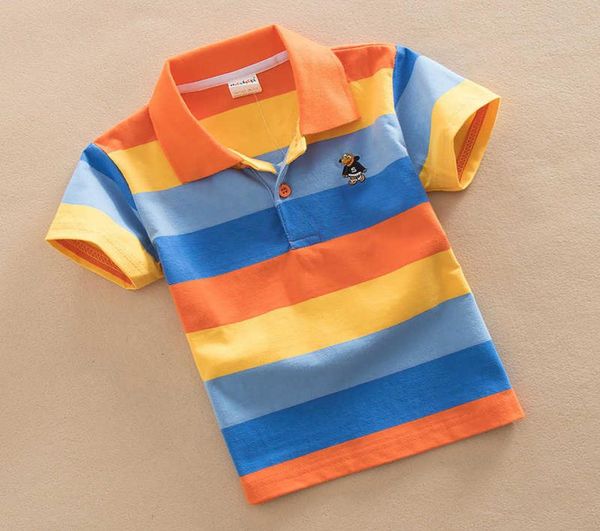 

kids boys 115 ages multi style fashion summer cotton short sleeve toddler pattern strip polo shirt cute tshirt 5 pcs whole6231026, Blue