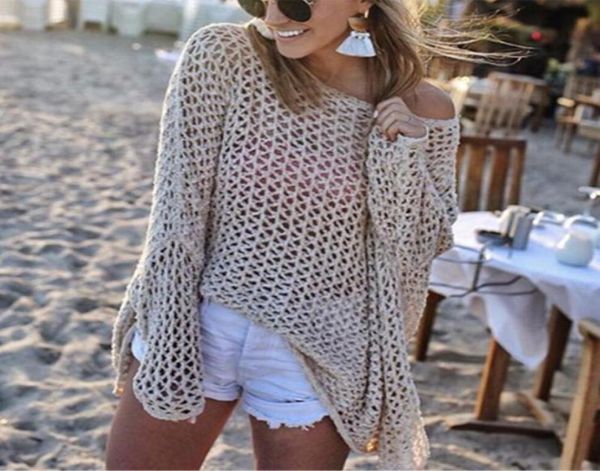 

2020 women crochet hollow out bikini cover up solid knitted beach tunics kaftan summer swimsuit swimwear pareos robe de plage9018197
