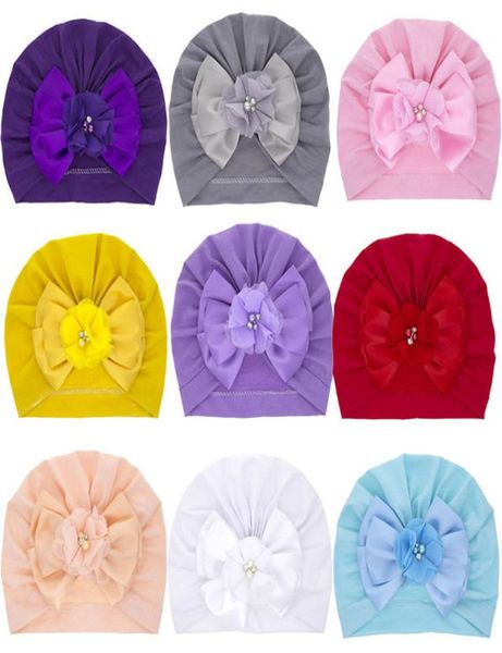 

newborn baby solid color pearl bows elastic turban kids beanie hat infant bowknots caps fashion headwear6166944, Yellow