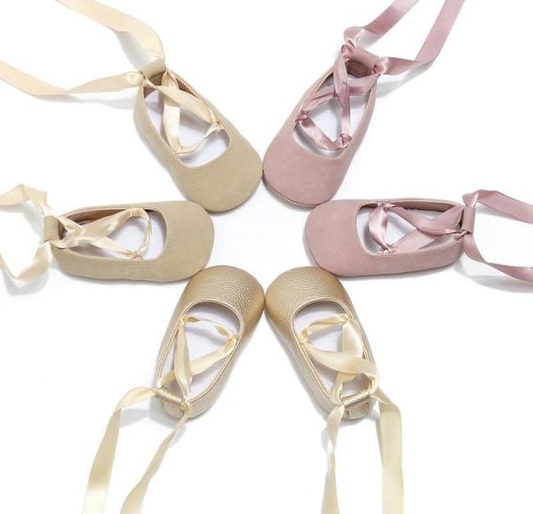 

first walkers kids princess shoes solid color soft sole footwear walking shoes with ribbon for spring summer beigepinkgolden5574375