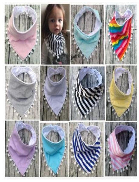 

baby tassel bibs stripe pompon infant burp cloths toddler solid color cotton cartoon newborn printed saliva towel triangle head sc3339894